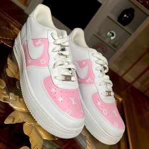 Nike Air Force 1 Pink Painted L V shoes